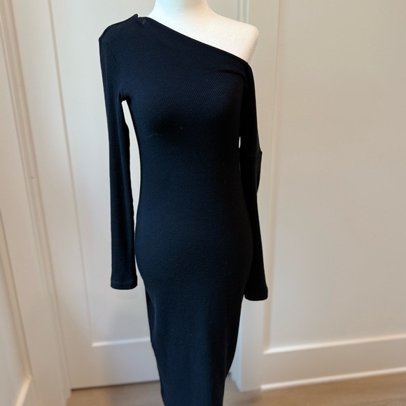 Enza Costa Black Asymmetrical One-Shoulder Bodycon Dress